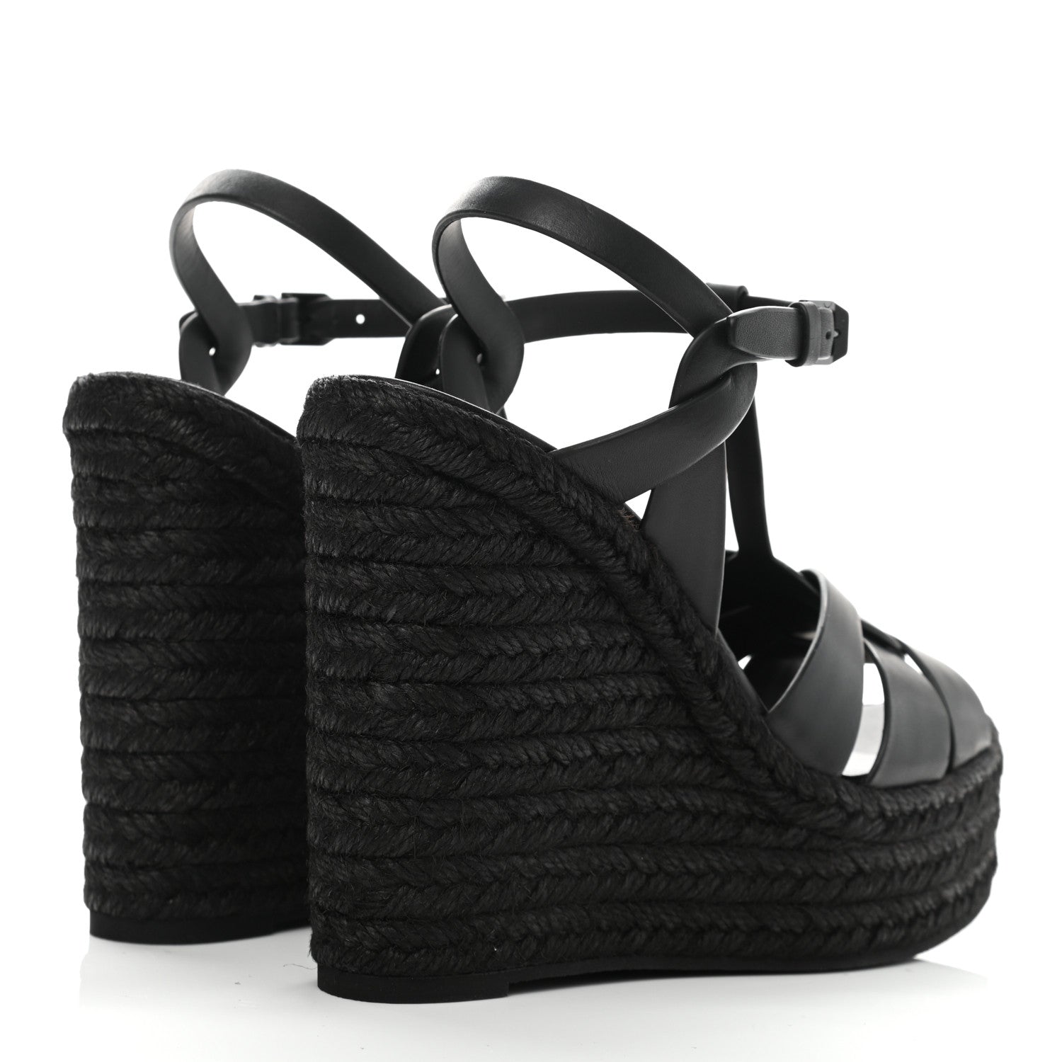 Saint Laurent Calfskin Tribute 95 Platform Espadrille Wedge Sandals 39 Black 4 of 8