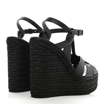 Saint Laurent Calfskin Tribute 95 Platform Espadrille Wedge Sandals 39 Black 4 of 8