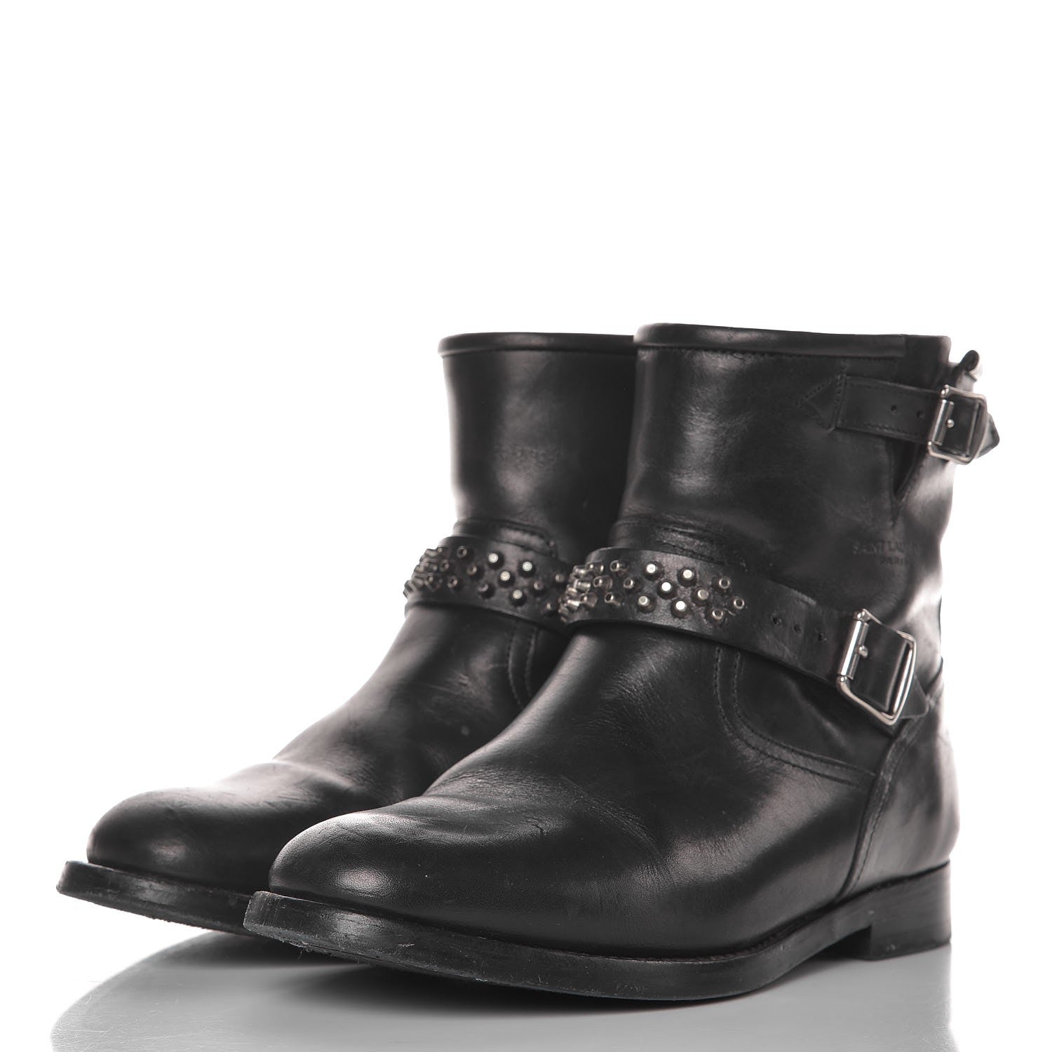 Saint Laurent Smooth Calfskin Studded Light Bowling Boots 36.5 Black 3 of 11
