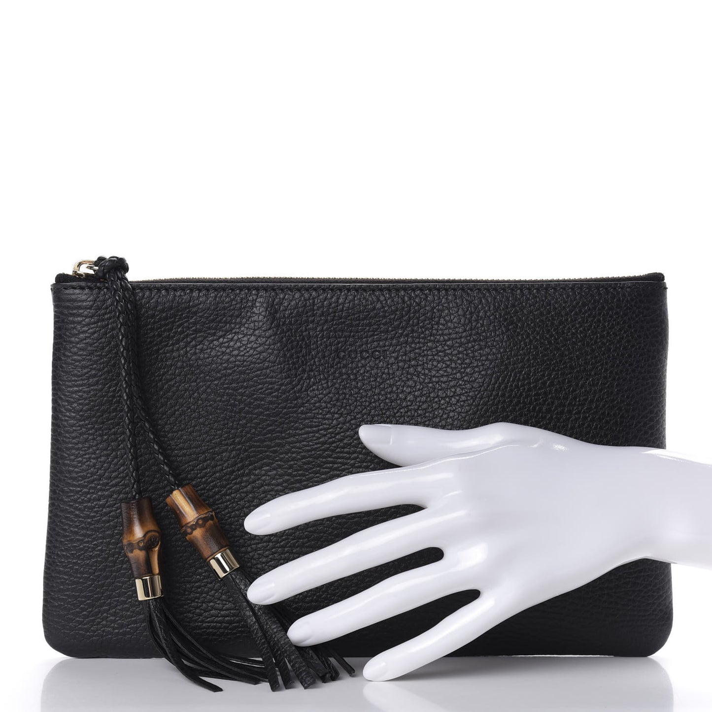 Pebbled Calfskin Large Bamboo Clutch Black