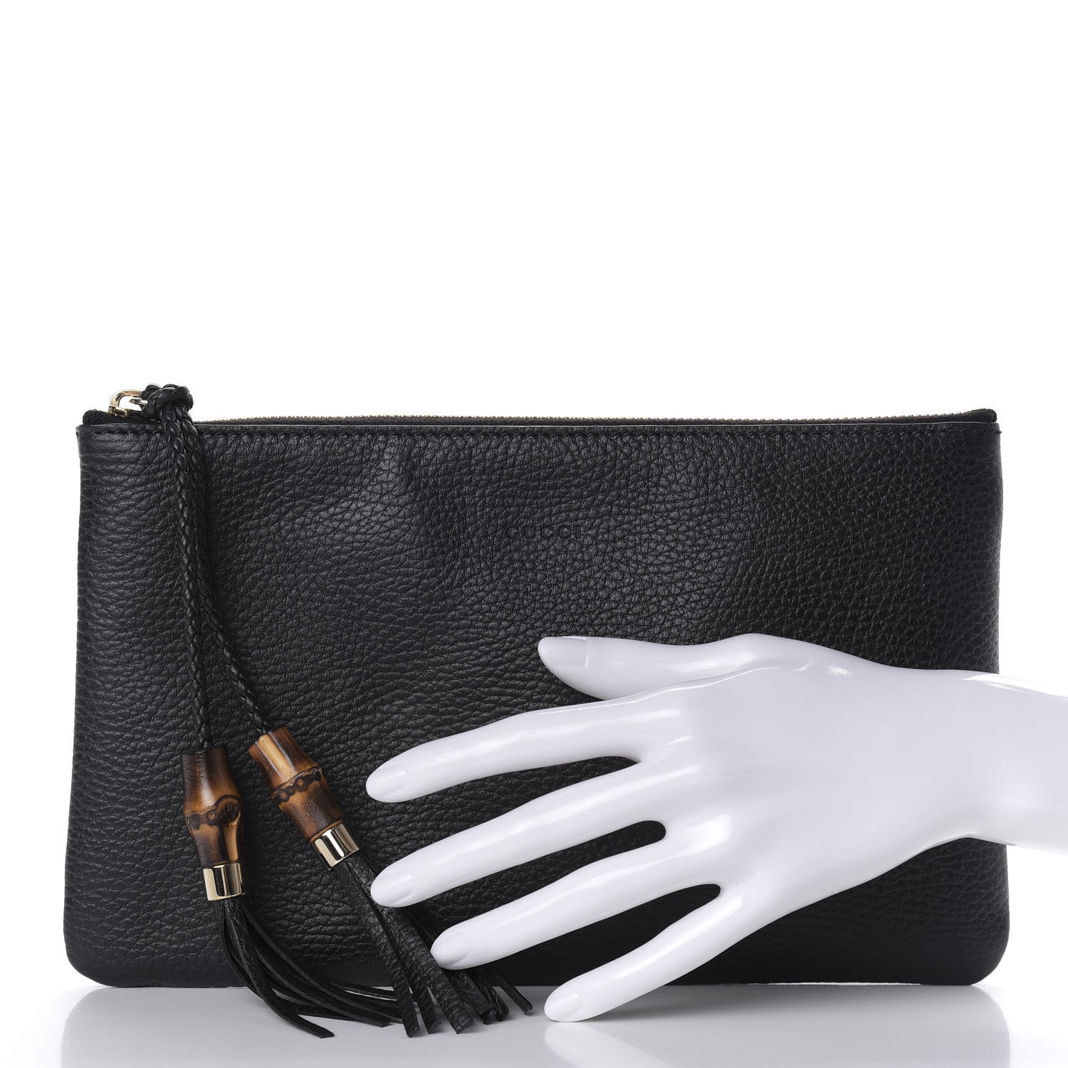 Gucci Pebbled Calfskin Large Bamboo Clutch Black 2 of 7
