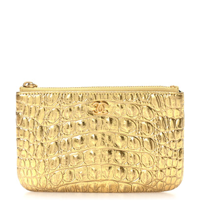 Chanel Metallic Calfskin Crocodile Embossed Cocodile Small Cosmetic Case Gold 1 of 7