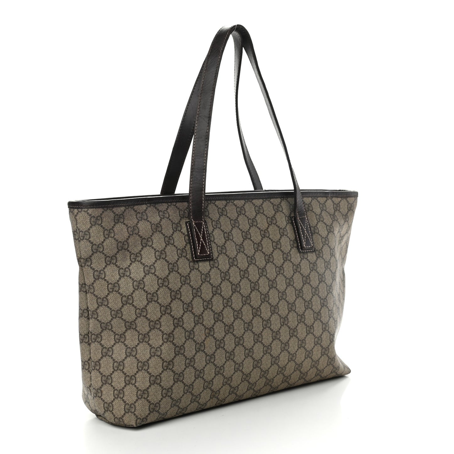 GG Supreme Monogram Medium Zippered Shopping Tote Dark Brown