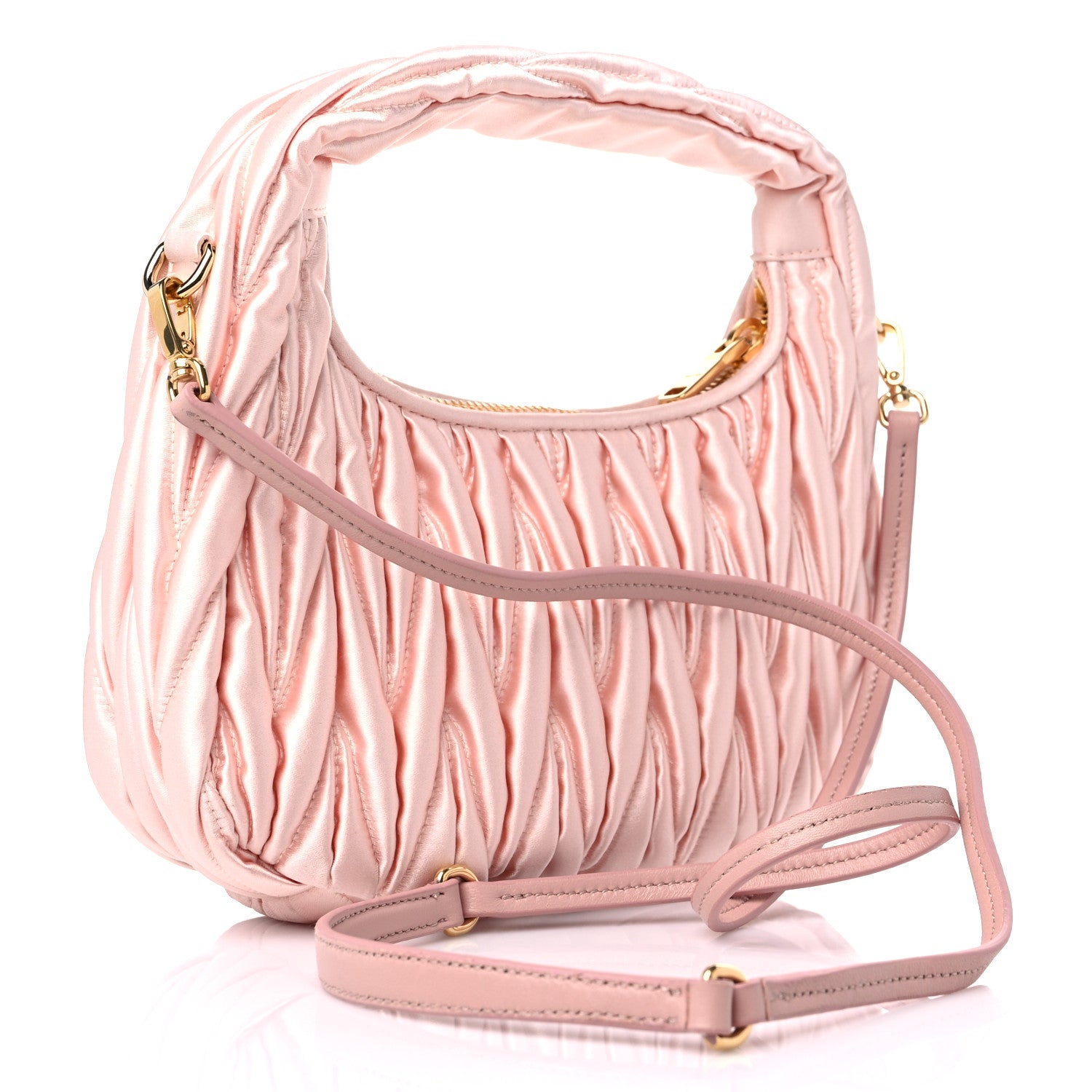 Miu Miu Satin Matelasse Wander Hobo Alabaster Pink 3 of 11