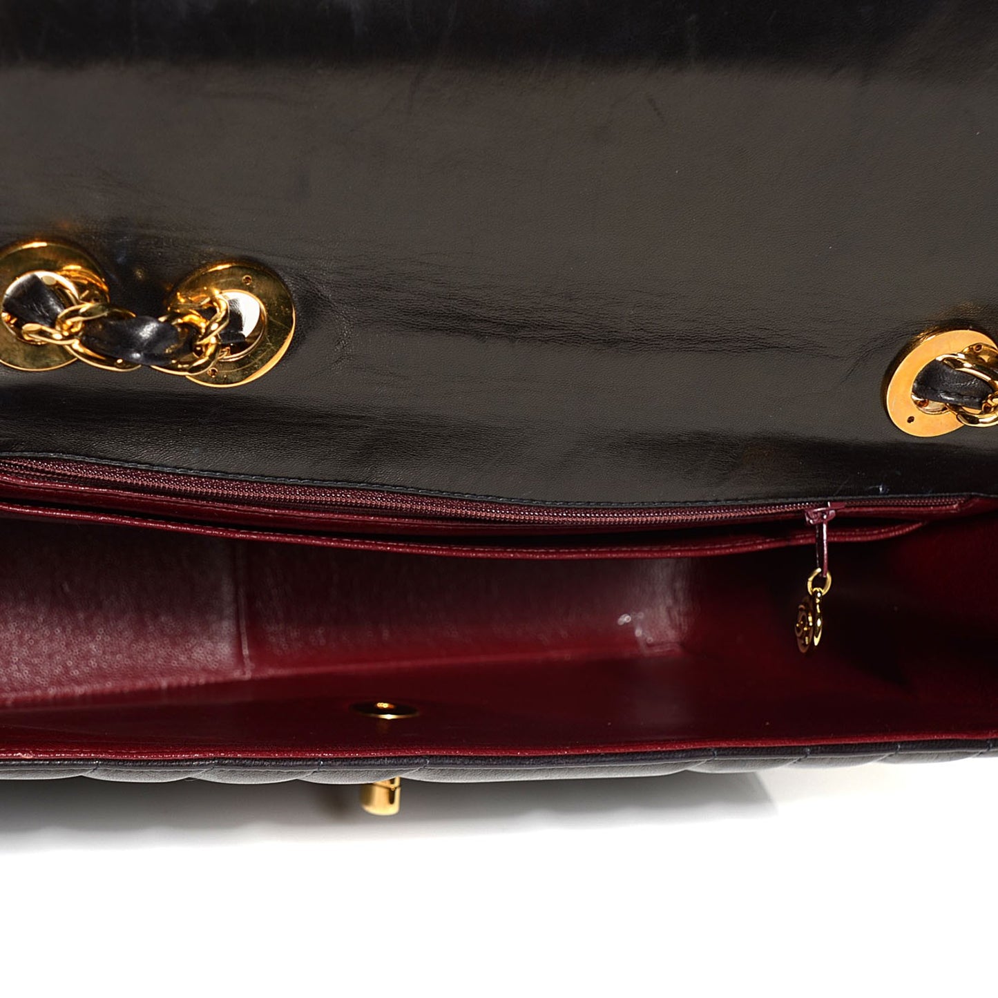 Lambskin Vertical Quilt Jumbo Flap Black