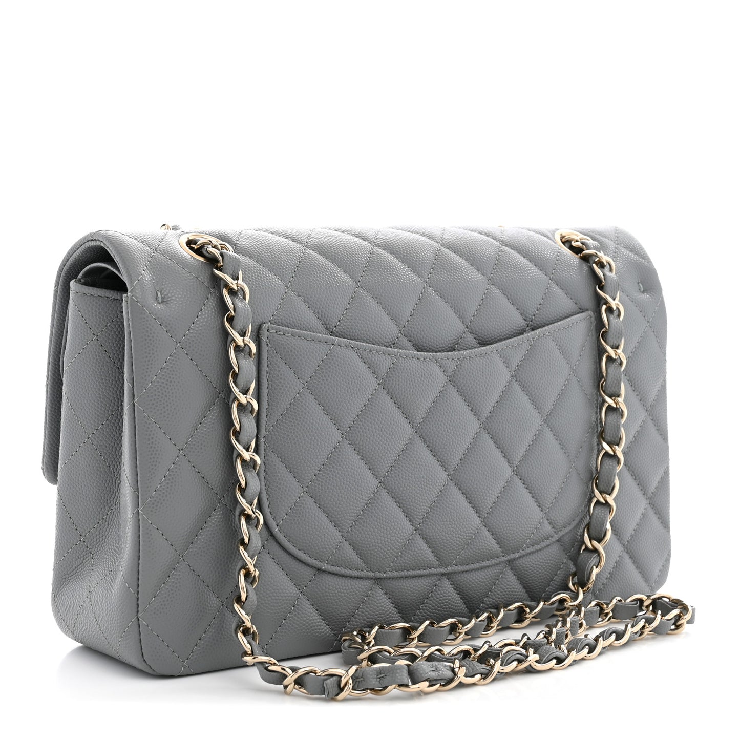 Caviar Quilted Medium Double Flap Grey