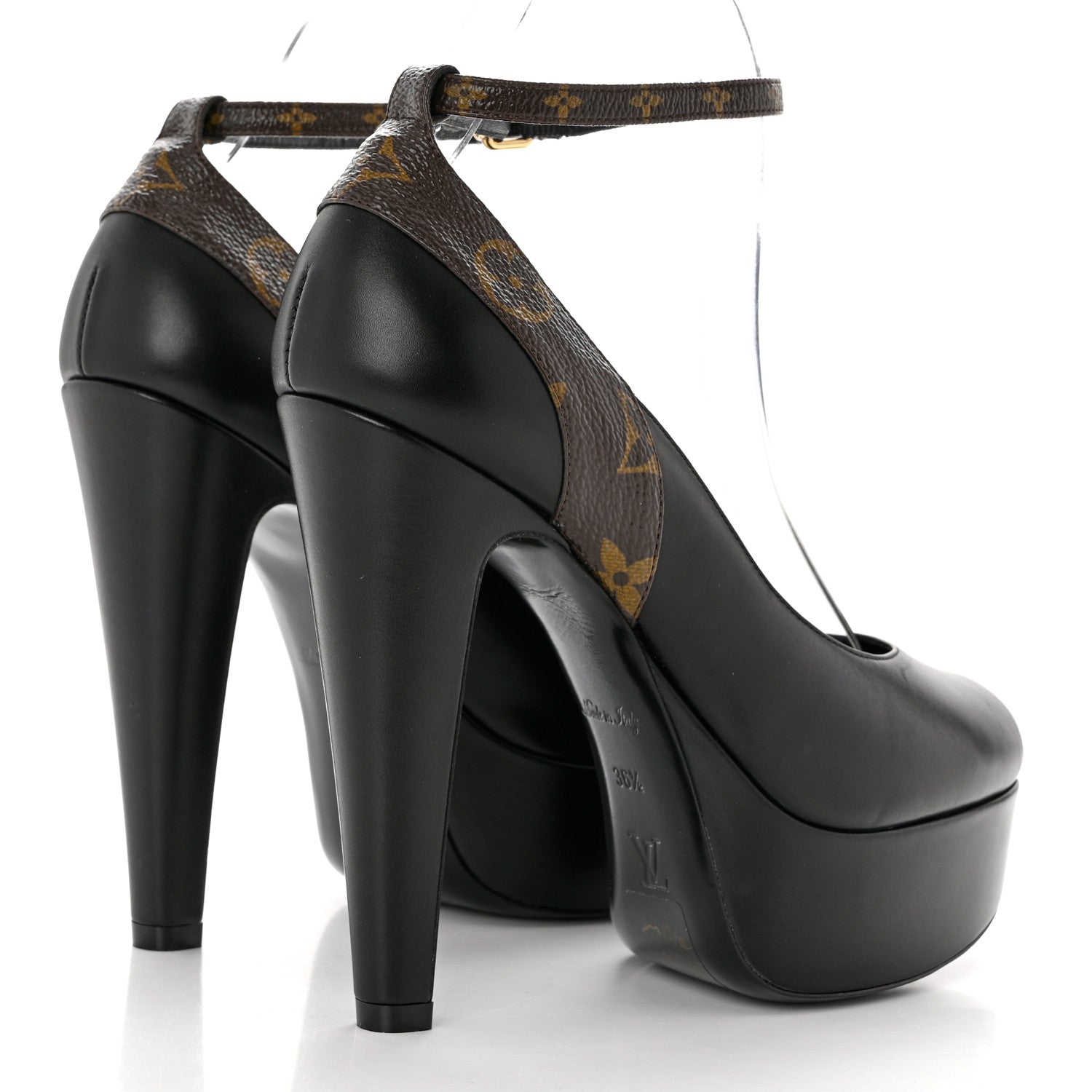 Louis Vuitton Calfskin Monogram Afterglow Platform Pumps 36.5 Black 4 of 7