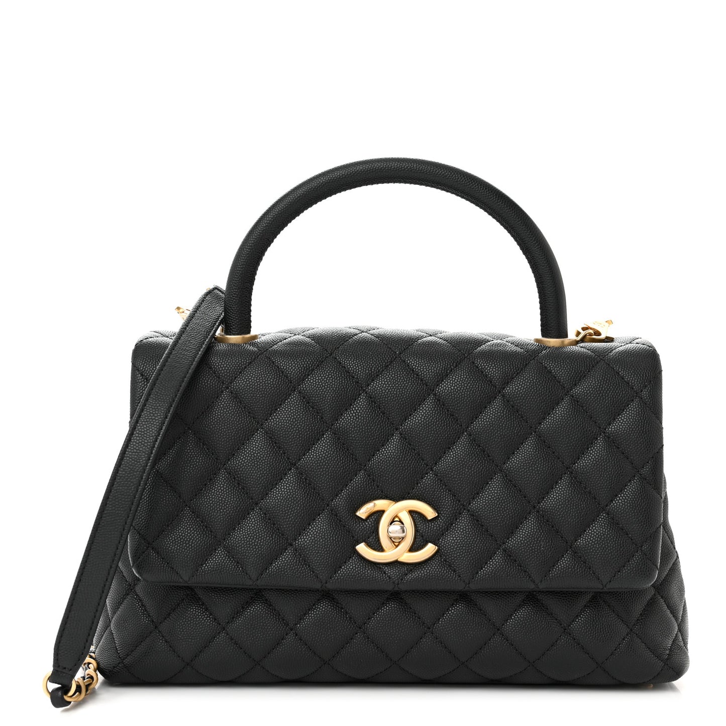Caviar Quilted Small Coco Handle Flap Black