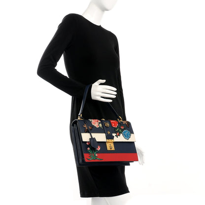Gucci Calfskin Embroidered Riche Stripe Shoulder Bag Blue Red 2 of 10