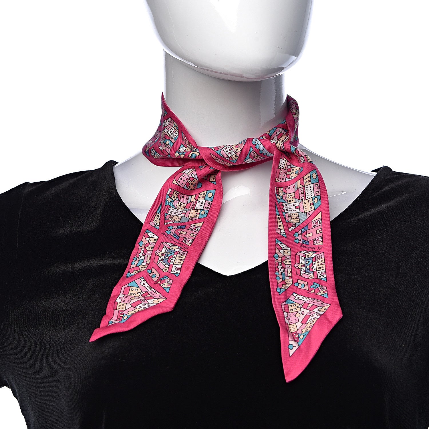 Hermes Silk Rive Droite Rive Gauche Twilly Rose Vif Turquoise Creme 2 of 5