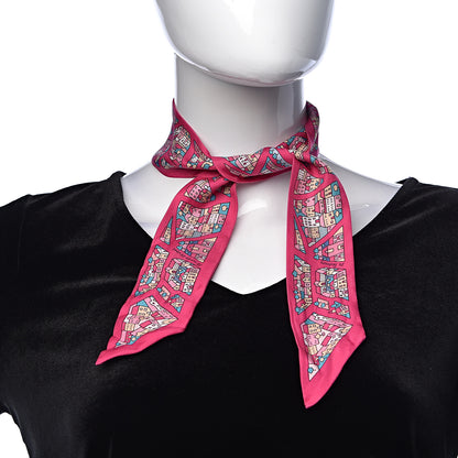 Hermes Silk Rive Droite Rive Gauche Twilly Rose Vif Turquoise Creme 2 of 5