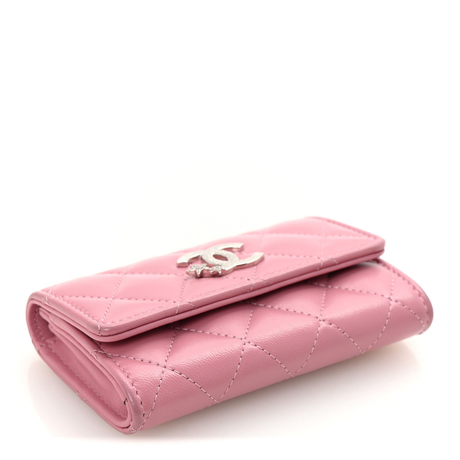 Chanel Lambskin Quilted Flap Crystal Star Card Holder Wallet Pink 7 of 18