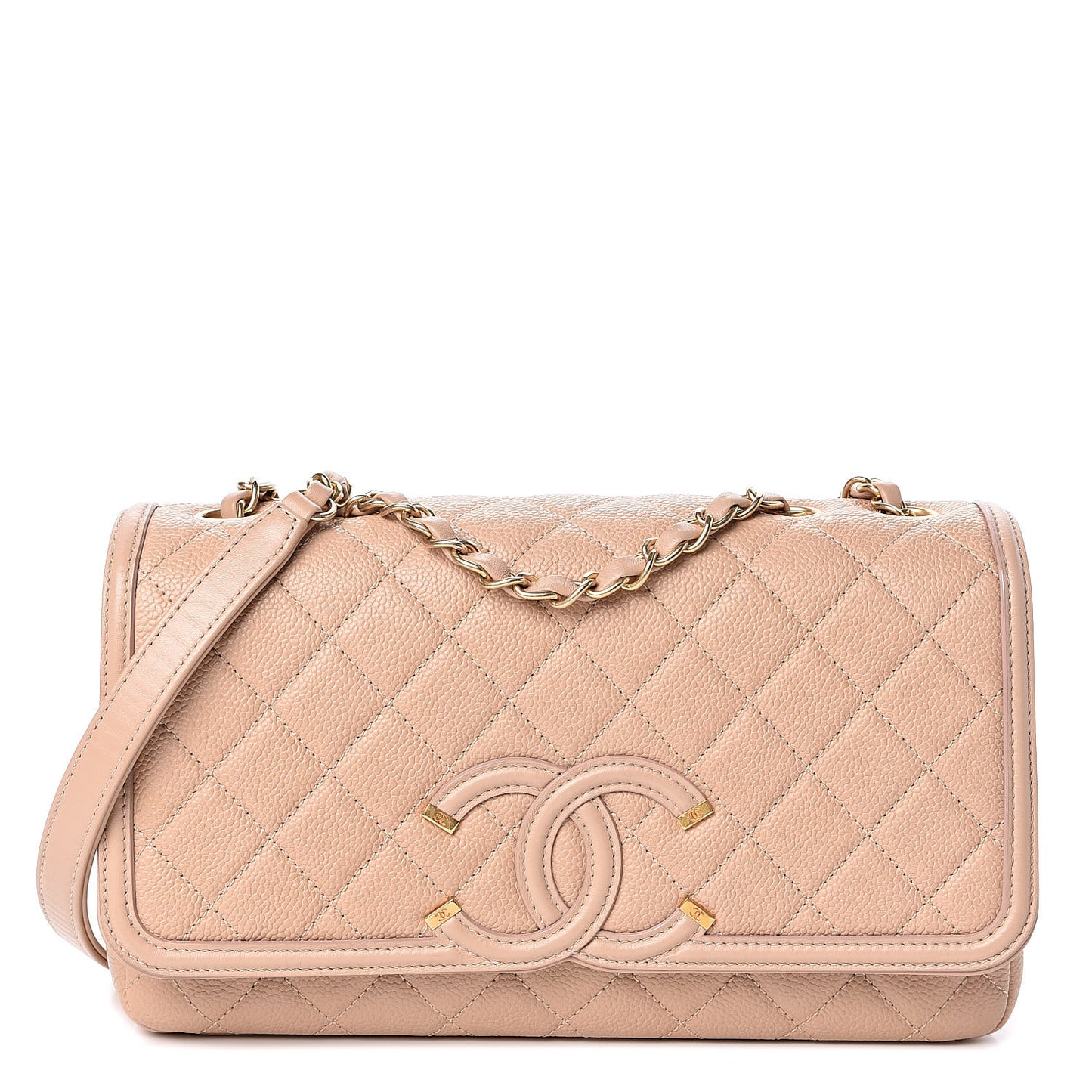 Caviar Quilted Medium CC Filigree Flap Beige
