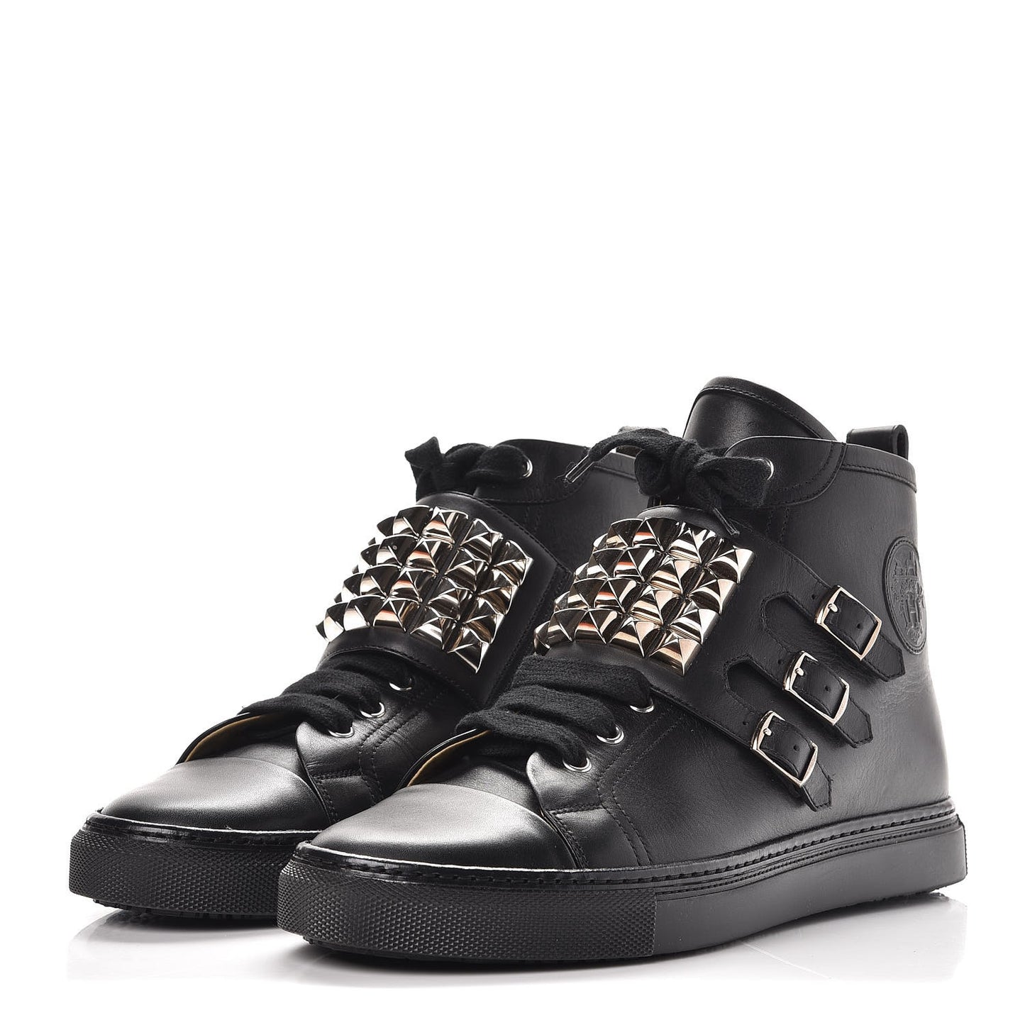 Calfskin Studded Lennox High Top Sneakers 41 Black