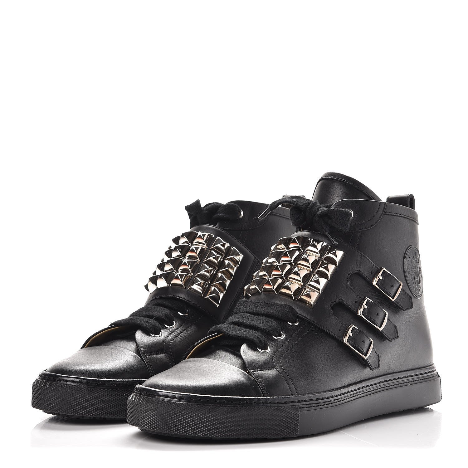 Hermes Calfskin Studded Lennox High Top Sneakers 41 Black 3 of 9