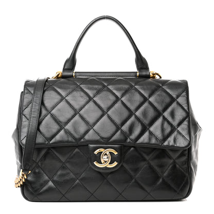 Chanel Calfskin Quilted Large Gold Bar Top Handle Flap Black 1 of 14