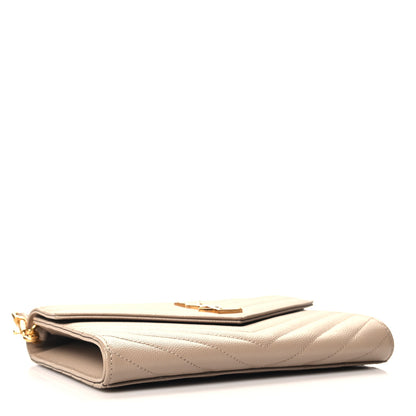 Saint Laurent Grain De Poudre Matelasse Chevron Monogram Envelope Clutch Dark Beige 4 of 10