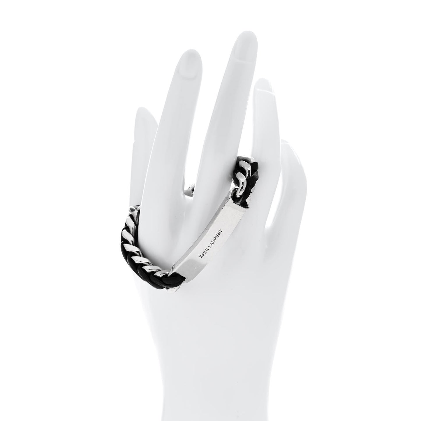 Metal Leather Curb Chain Bracelet Oxidized Silver Black