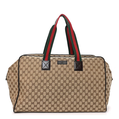 Gucci GG Monogram Web Large Collapsible Carry On Duffle Beige Brown 1 of 9