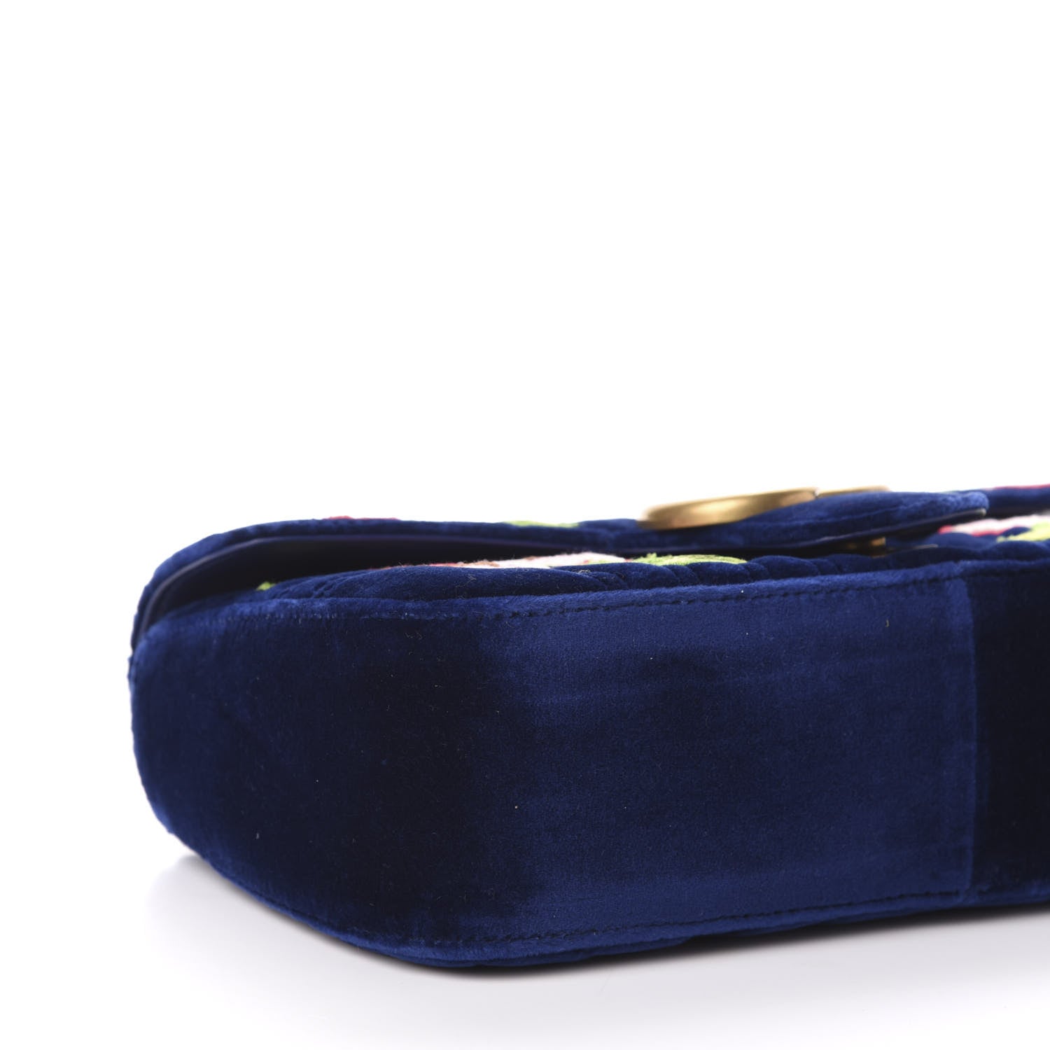 Gucci Velvet Matelasse Deer Embroidered Small GG Marmont Shoulder Bag Cobalt 9 of 11