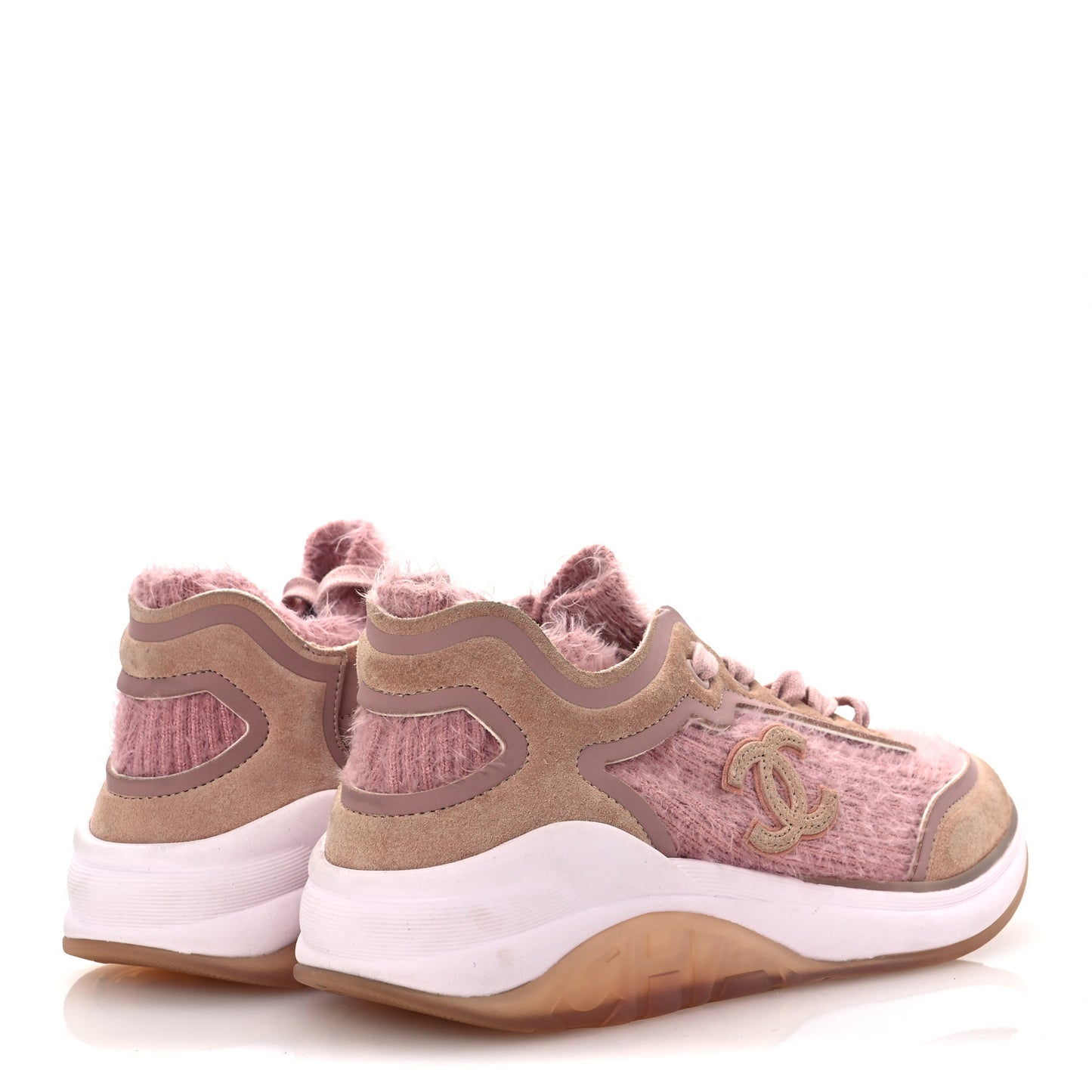 Suede Calfskin Stretch Fabric CC Sneakers 36.5 Pink