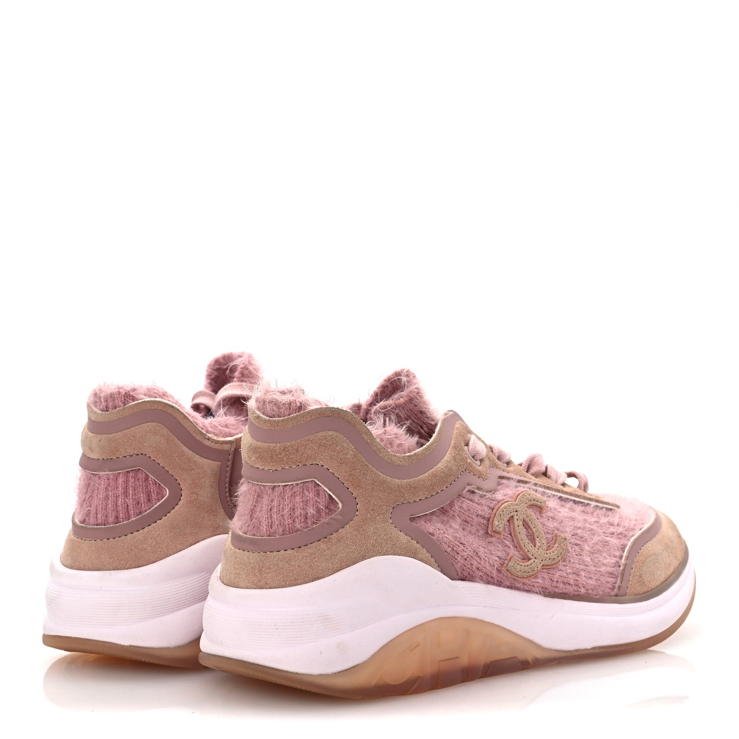 Chanel Suede Calfskin Stretch Fabric CC Sneakers 36.5 Pink 5 of 12