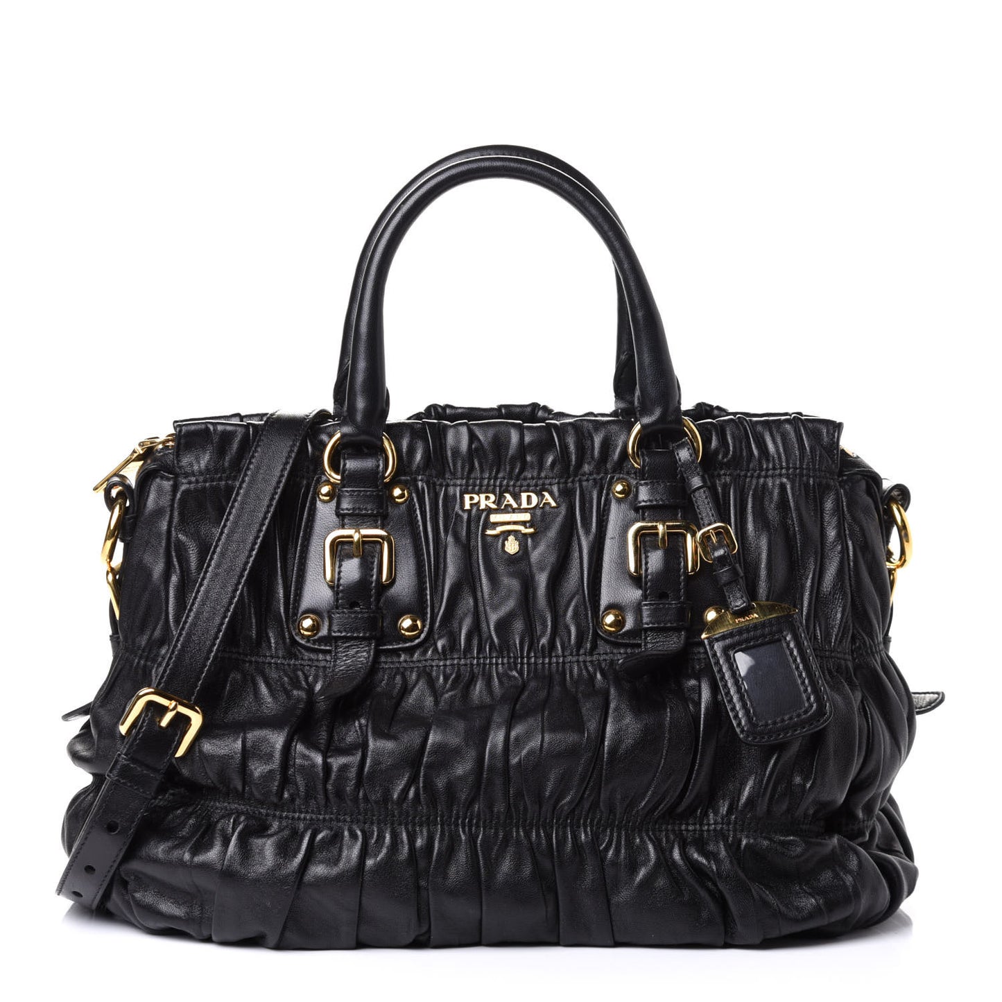 Nappa Gaufre Buckle Shoulder Bag Black