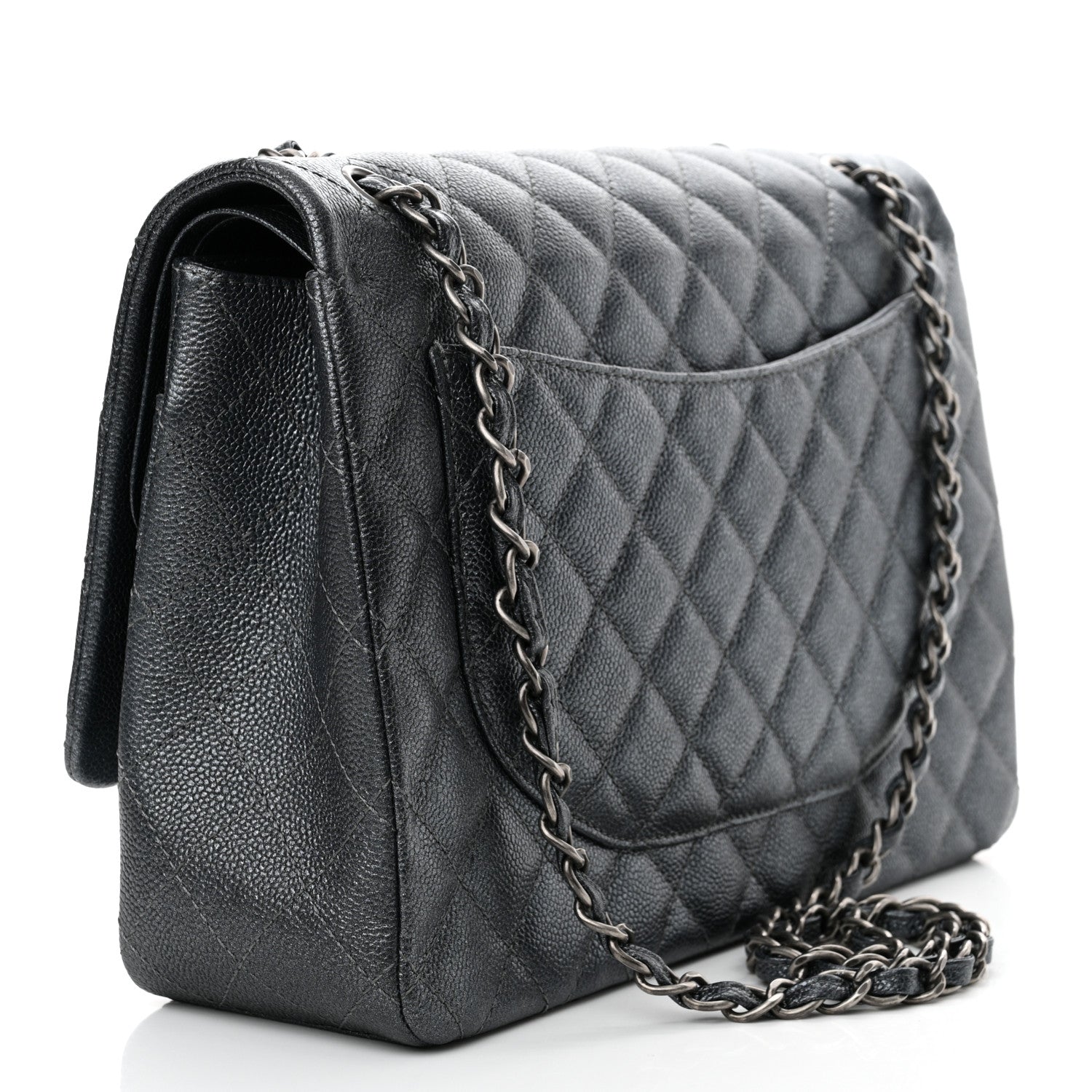 Chanel Metallic Caviar Quilted Maxi Double Flap Charcoal 3 of 10