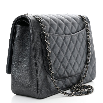 Chanel Metallic Caviar Quilted Maxi Double Flap Charcoal 3 of 10