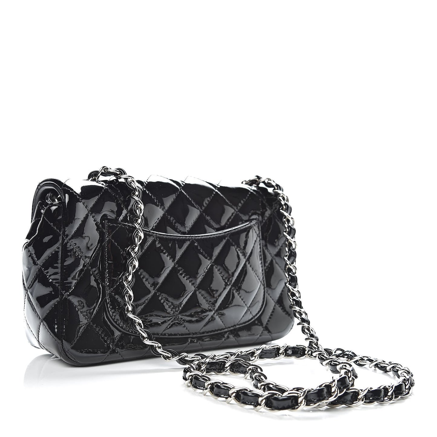 Patent Calfskin Quilted Mini Rectangular Flap Black