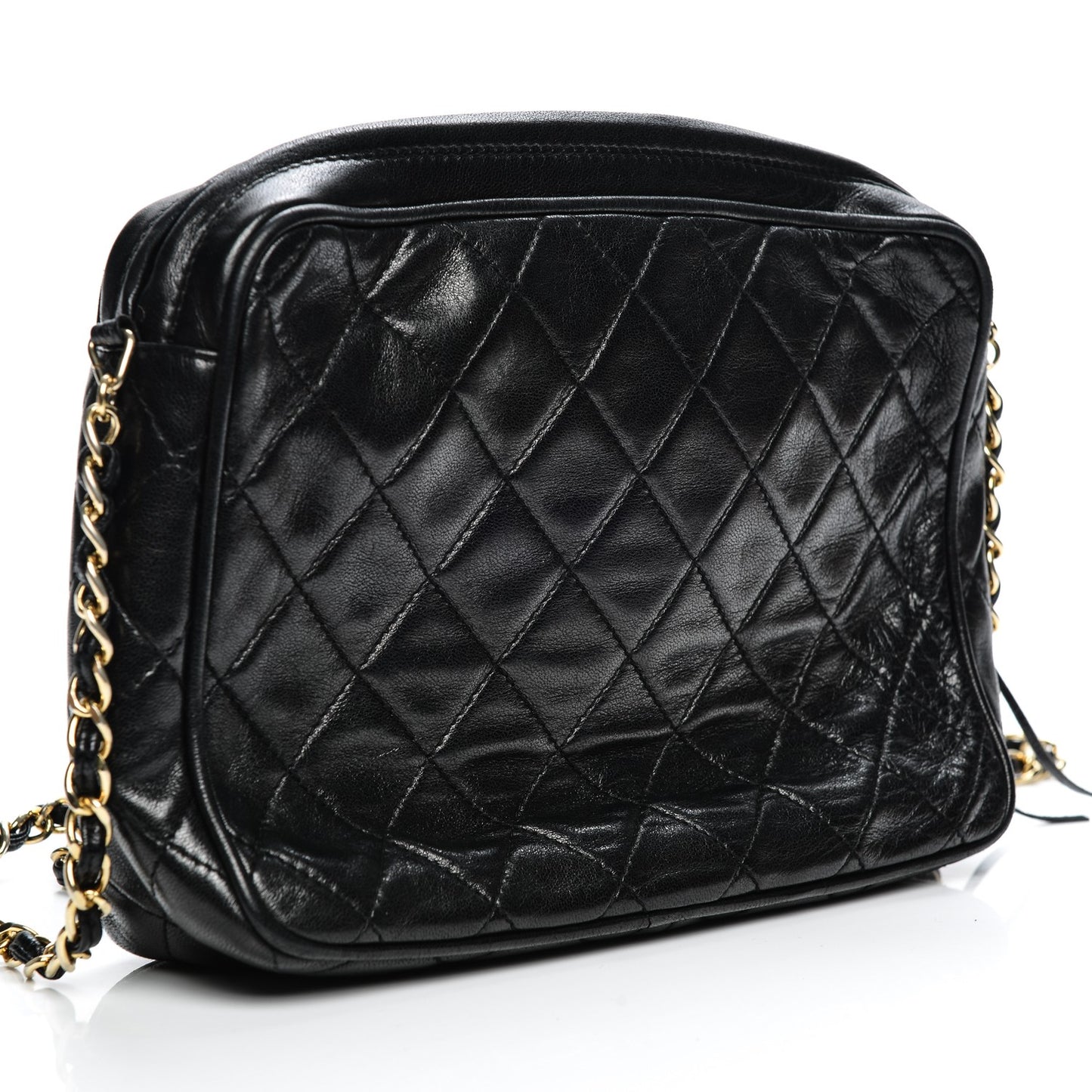 Lambskin Quilted Tassel Camera Case Black