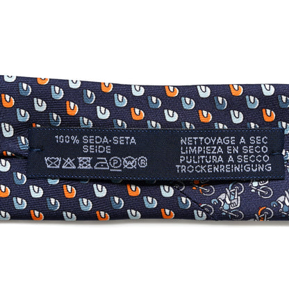 Hermes Printed Silk Mens Cavaliere Neck Tie Bleu Ardoise Orange 6 of 6
