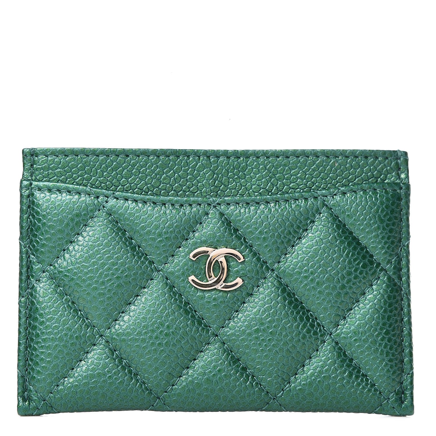 Chanel Metallic Caviar Quilted Card Holder Green 1 of 9