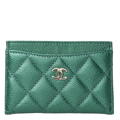 Chanel Metallic Caviar Quilted Card Holder Green 1 of 9