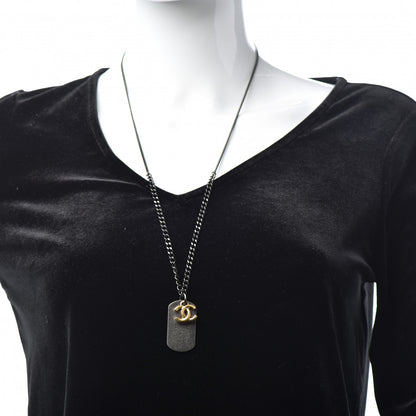 Chanel Ruthenium ID Dog Tag Charm Necklace Silver Gold 2 of 5