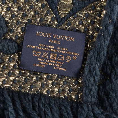 Louis Vuitton Wool Silk Logomania Shine Scarf Blue 3 of 3