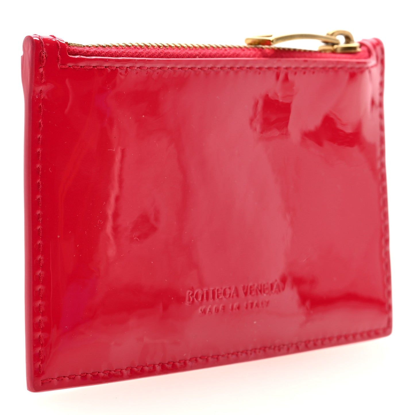 Patent Calfskin Intrecciato Zip Card Holder Pink