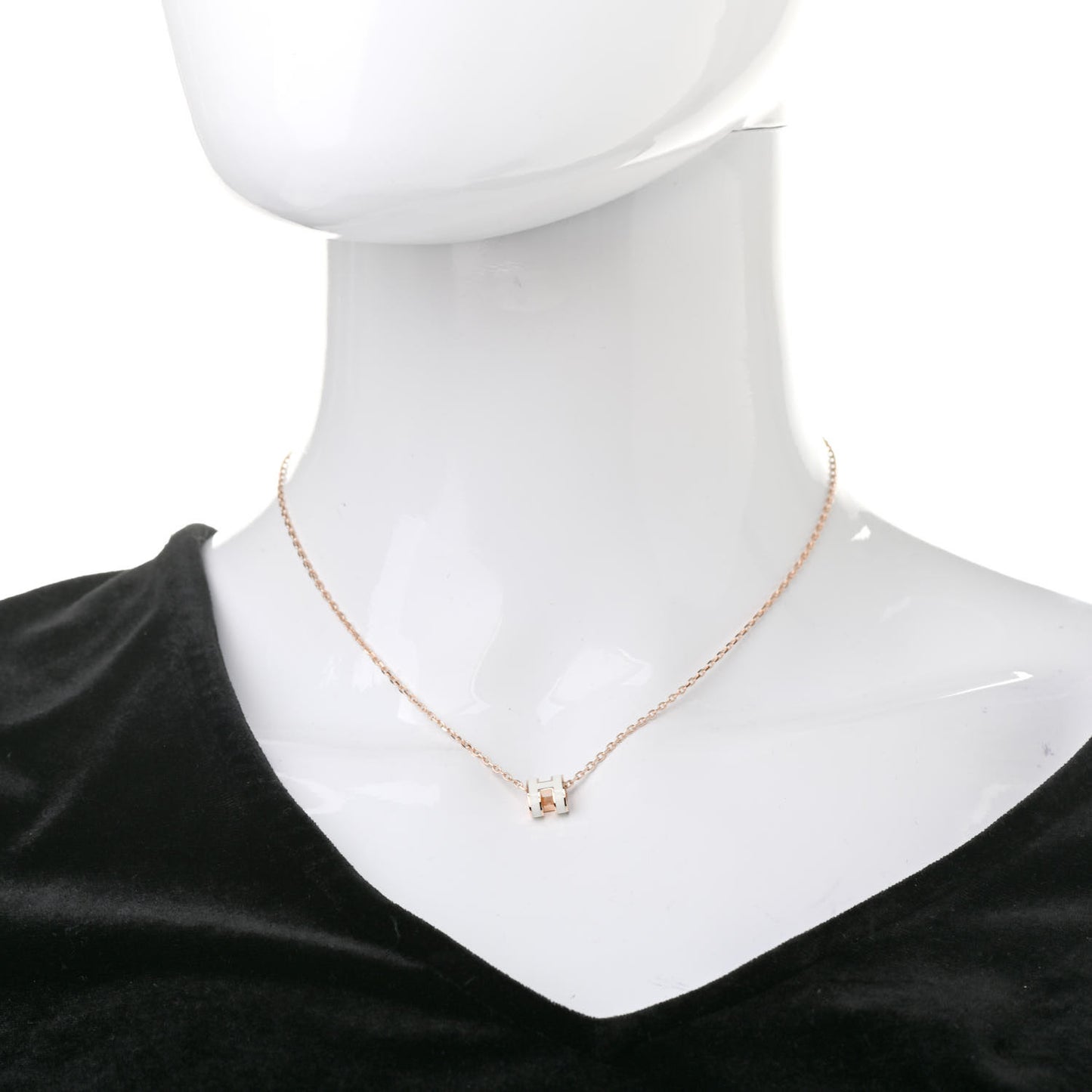 Lacquered Rose Gold Mini Pop H Pendant Necklace White