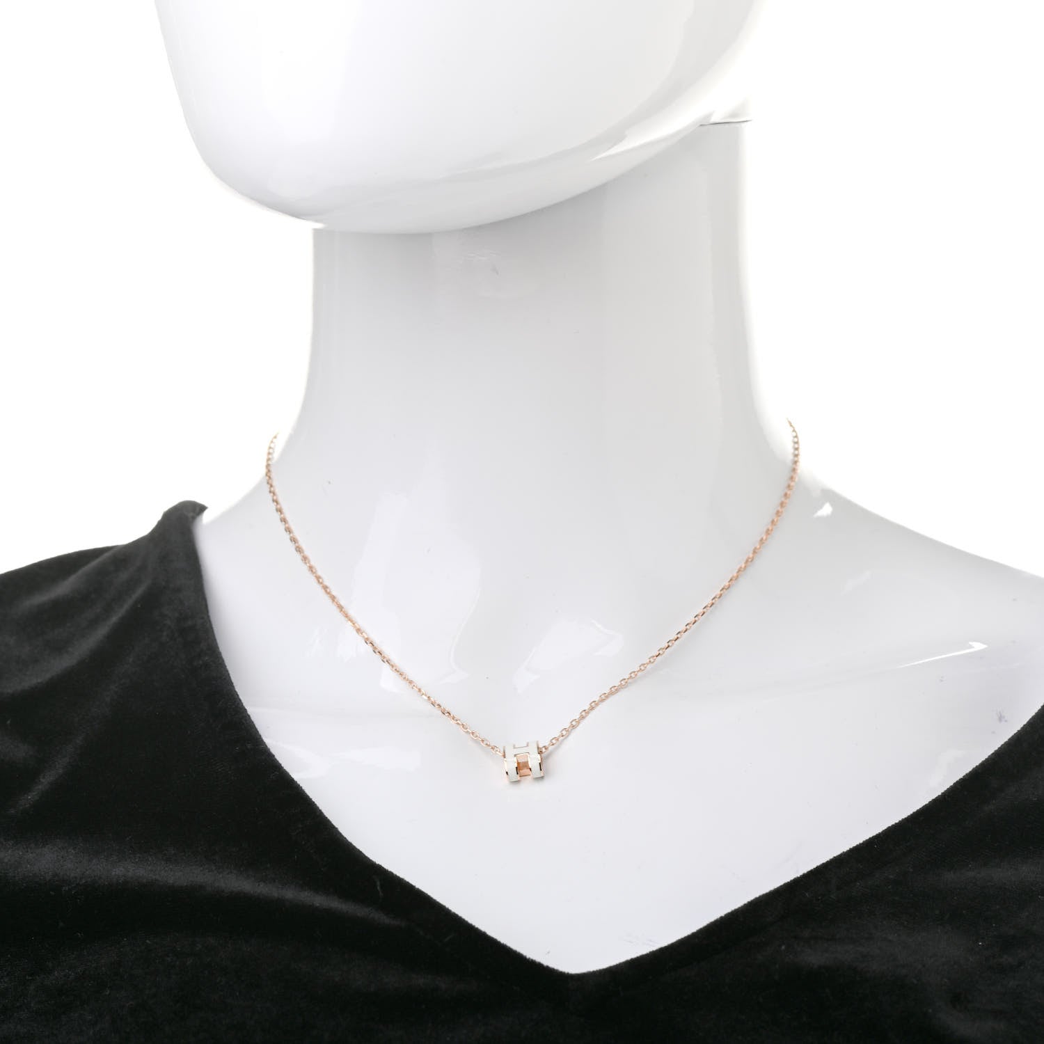 Hermes Lacquered Rose Gold Mini Pop H Pendant Necklace White 2 of 5