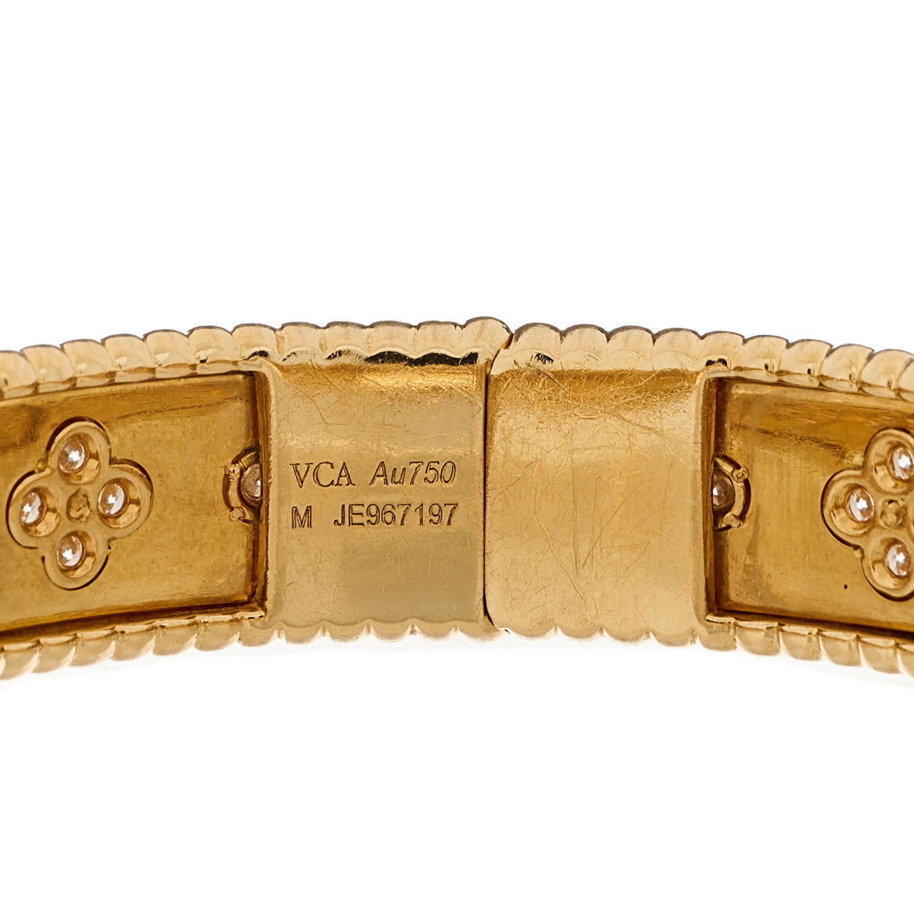 18K Yellow Gold Diamond Perlee Clovers Bangle Bracelet M