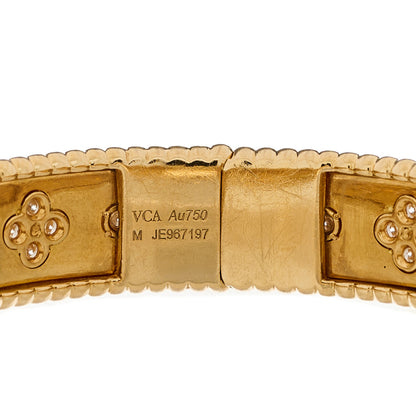 Van Cleef & Arpels 18K Yellow Gold Diamond Perlee Clovers Bangle Bracelet M 4 of 4