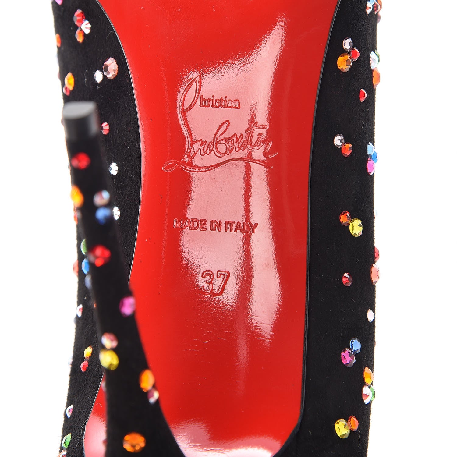 Christian Louboutin Veau Velour Follies Clair de Lune 100 Pumps 37 Black Multi 6 of 9