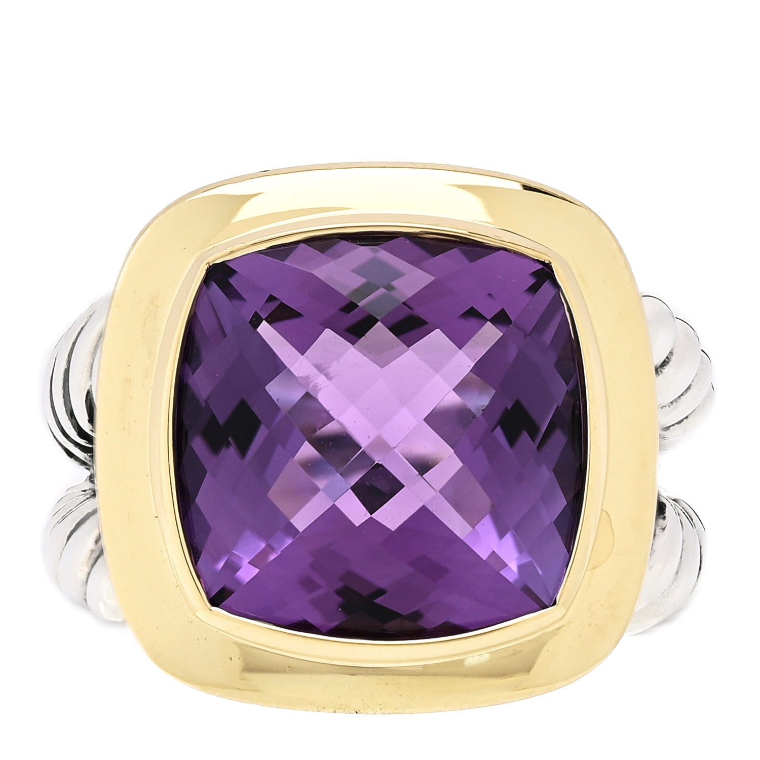 David Yurman Sterling Silver 18K Yellow Gold Amethyst 14mm Albion Ring 57 8 1 of 7