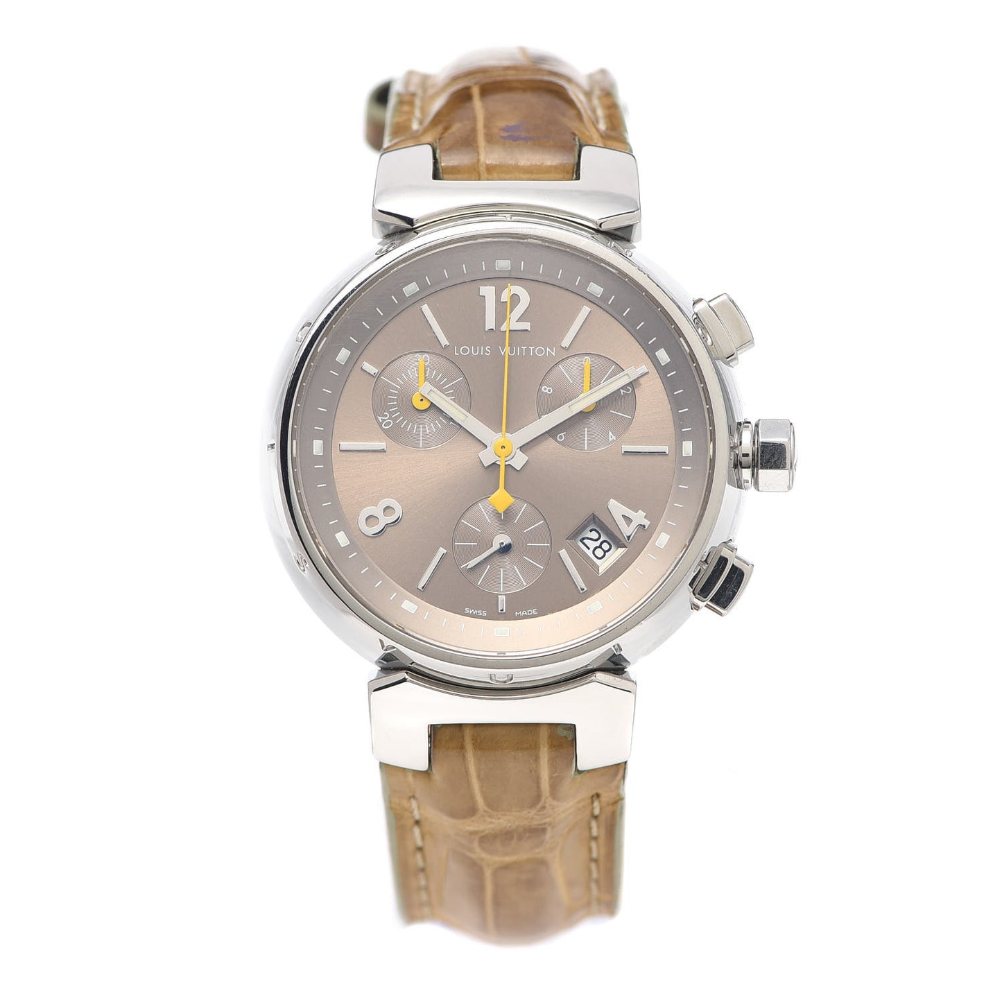 Stainless Steel Alligator 34mm Tambour Chronograph Quartz Watch Champagne