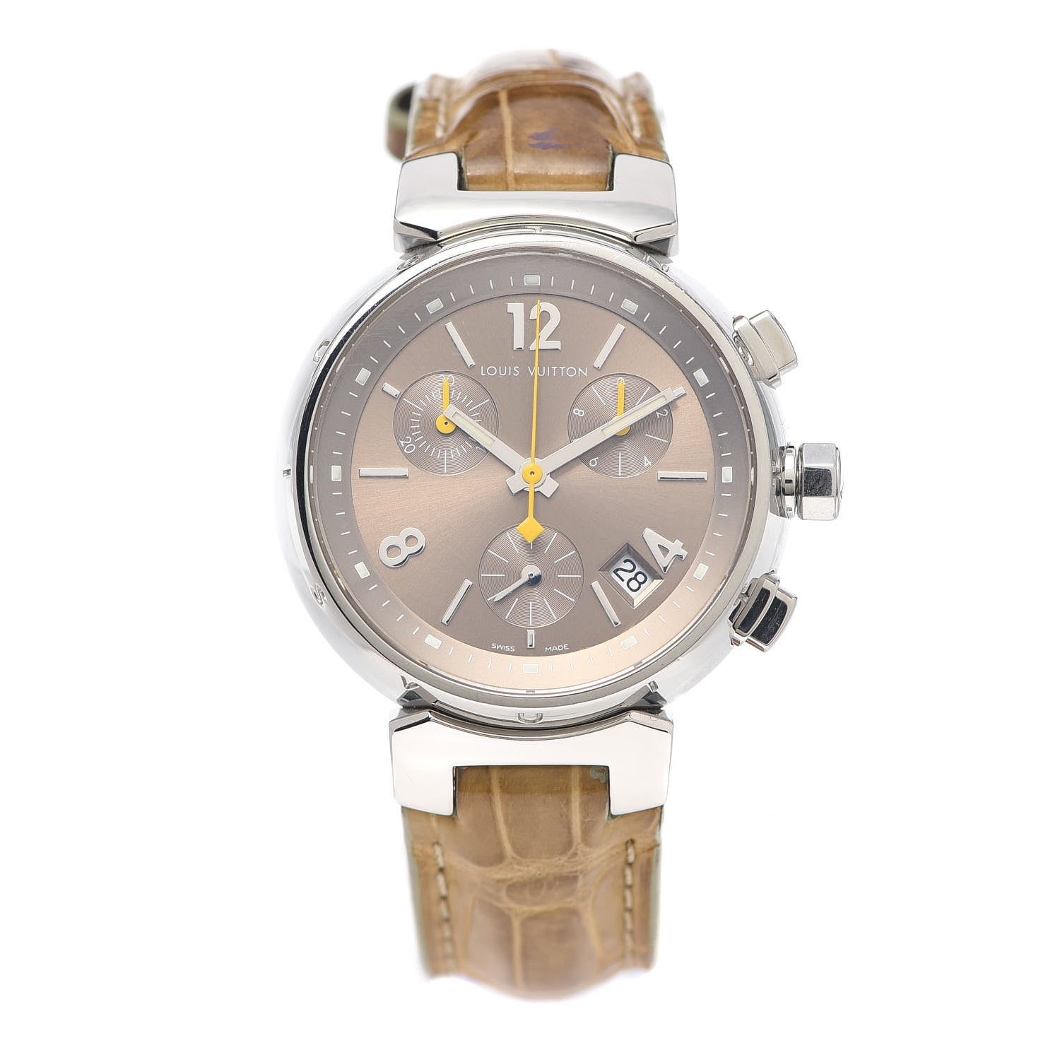 Louis Vuitton Stainless Steel Alligator 34mm Tambour Chronograph Quartz Watch Champagne 1 of 6