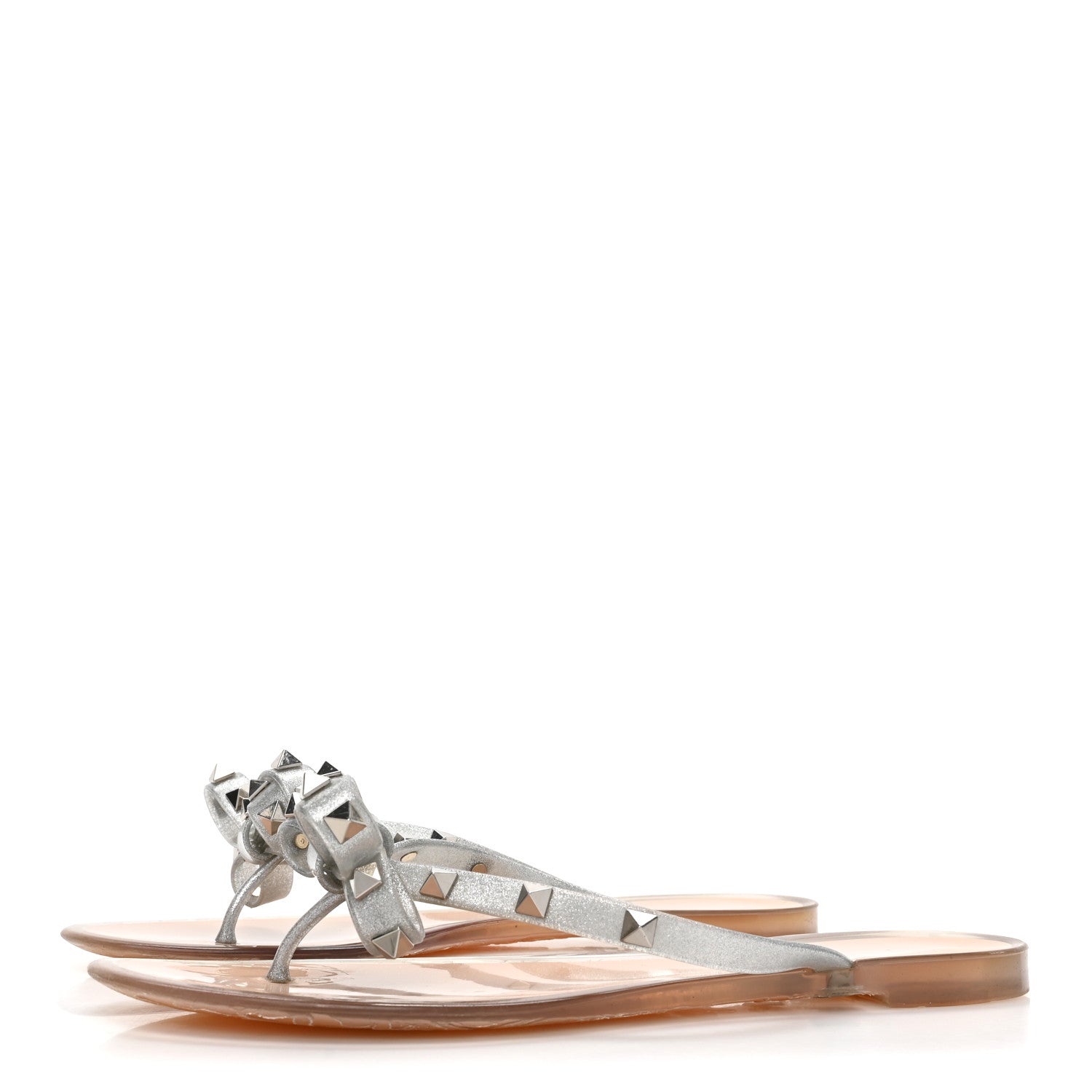 Valentino Garavani PVC Jelly Glitter Rockstud Bow Thong Sandals 39 Silver 3 of 8
