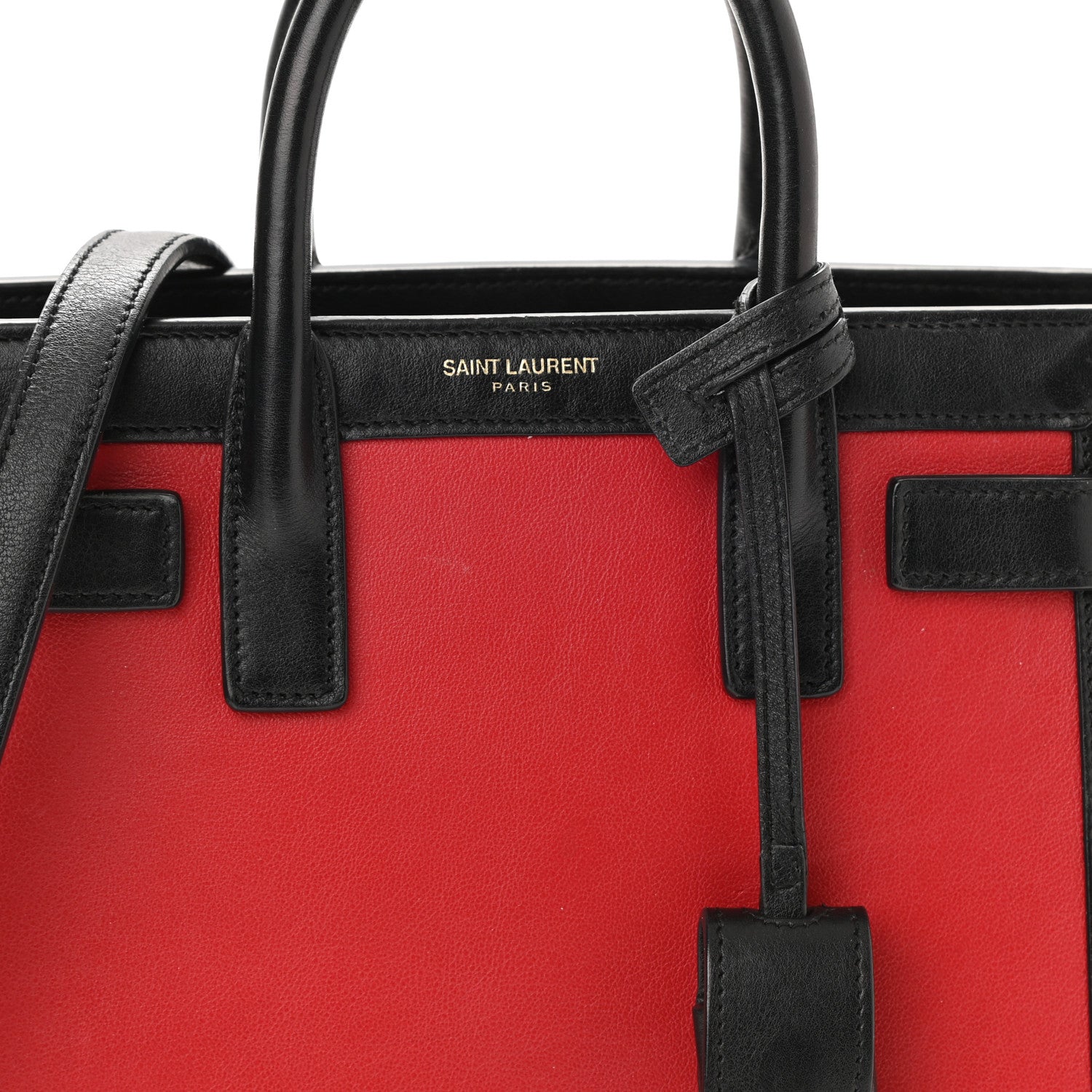 Saint Laurent Calfskin Bi-Color Nano Sac De Jour Red Black 8 of 11