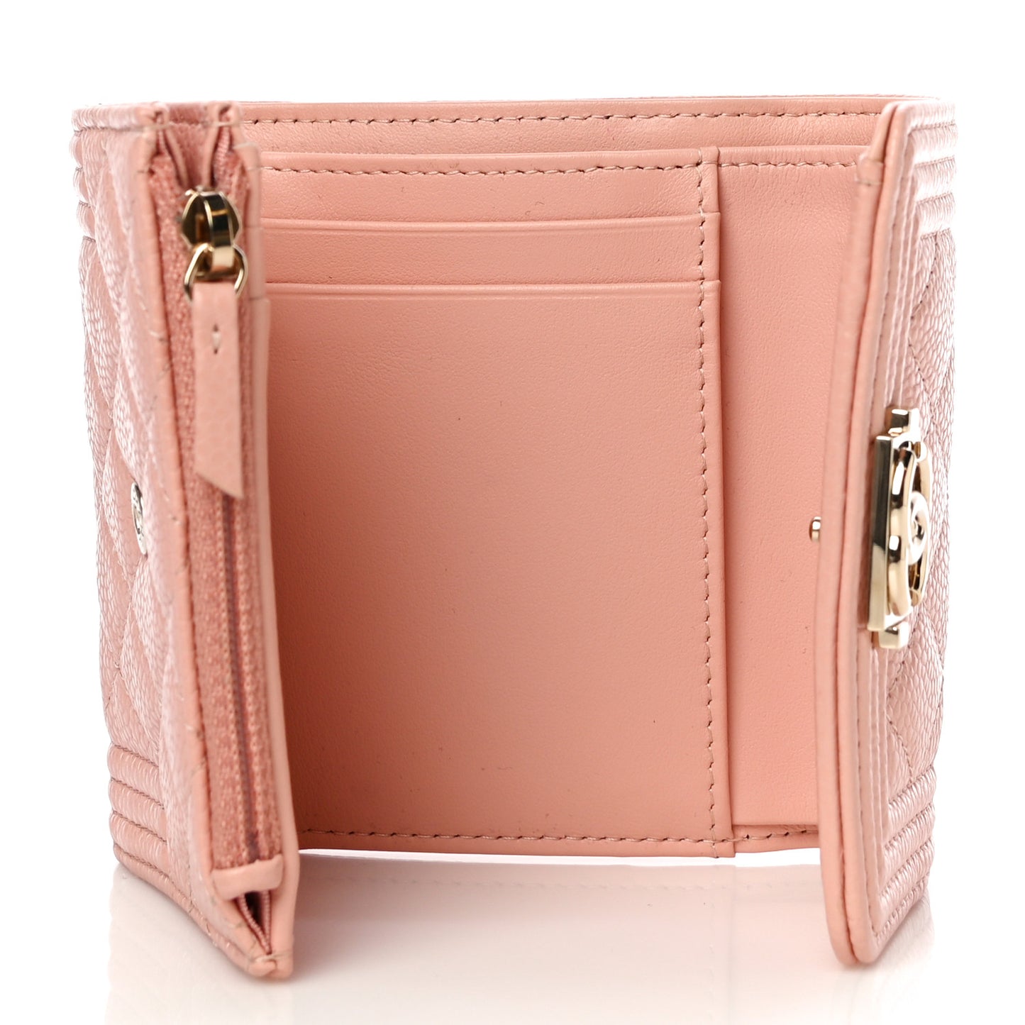 Caviar Quilted Boy Compact Wallet Pink