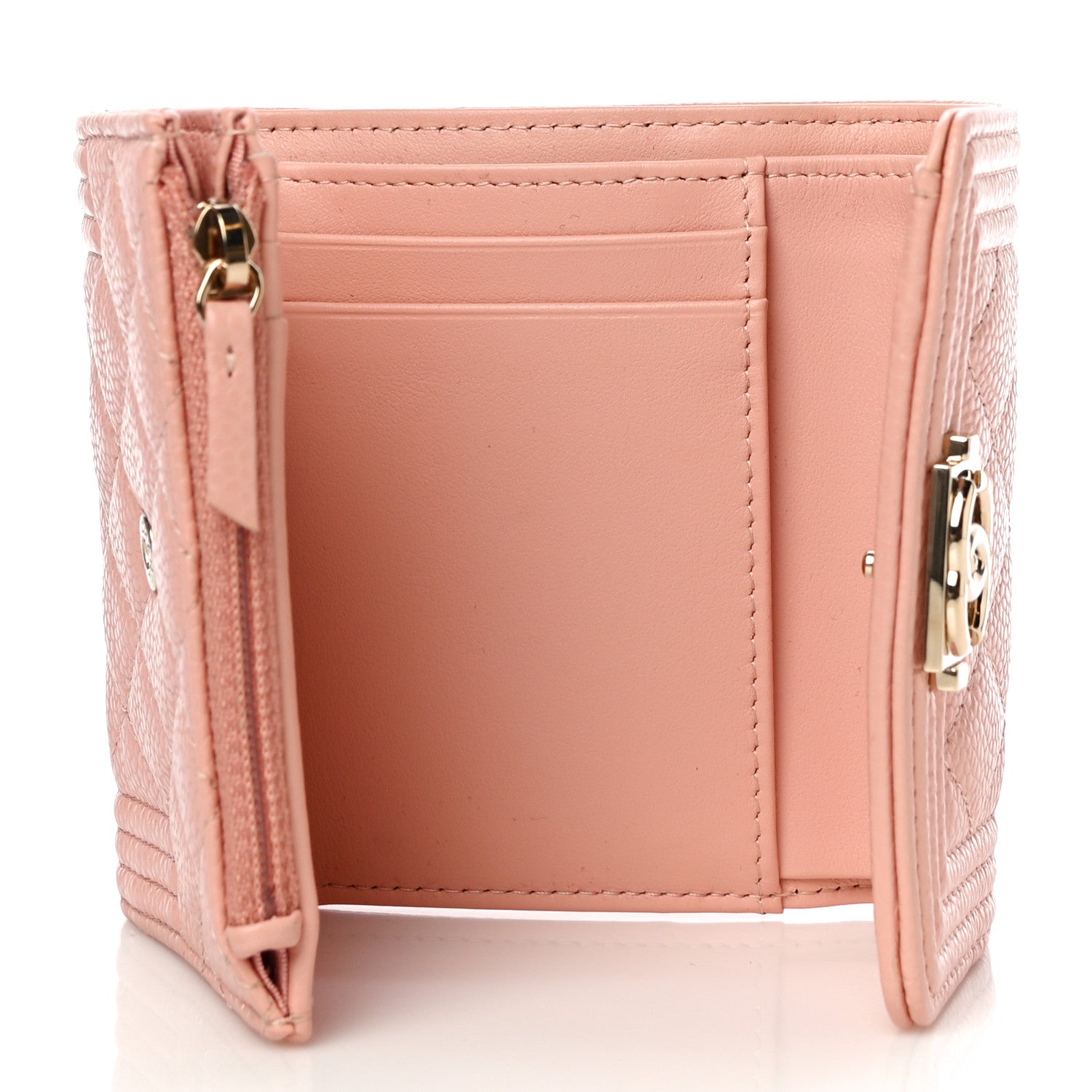 Chanel Caviar Quilted Boy Compact Wallet Pink 5 of 10
