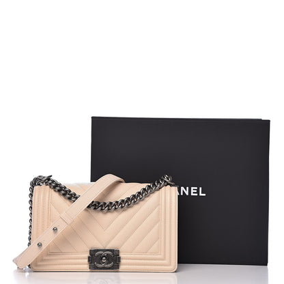 Chanel Caviar Chevron Quilted Medium Boy Flap Light Beige 11 of 11